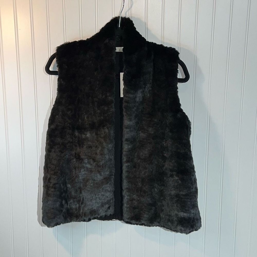 Ann Taylor Loft Faux Fur Sweater Vest  Womens Small Black White Sleeveless Plaid